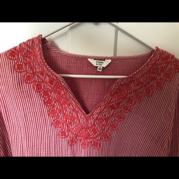 Crown & Ivy Striped Bell Sleeved Blouse - Picture 2 of 3